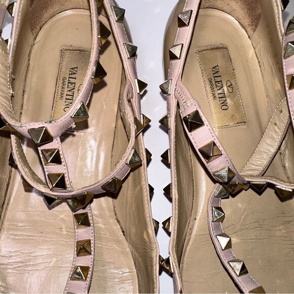 Valentino Garavani Rock Stud ankle wrap flats. Nude beige tan. Size 36 1/2 - Picture 10 of 16